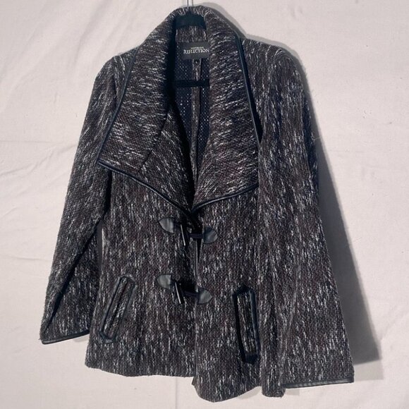 Northern Reflections Brown Black Wool Blend Toggle Closure Pea Coat Sweater L - Picture 13 of 13